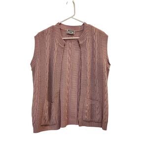 Vintage Keneth Too! Pink Pointelle Knit Open Front Wool Blend Vest Sweater Large